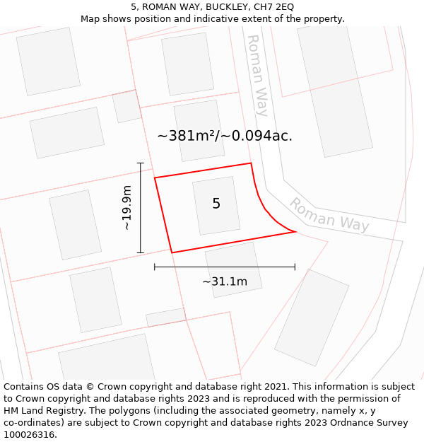 5, ROMAN WAY, BUCKLEY, CH7 2EQ: Plot and title map