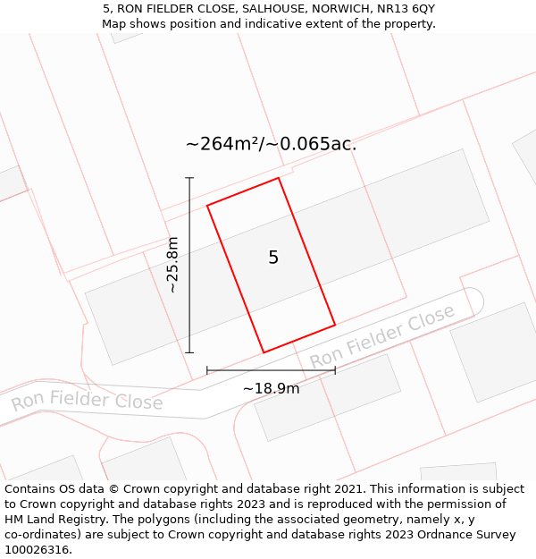 5, RON FIELDER CLOSE, SALHOUSE, NORWICH, NR13 6QY: Plot and title map