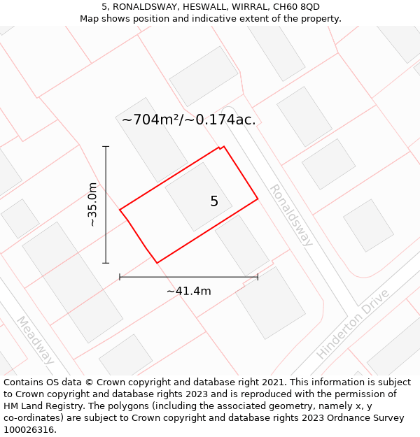 5, RONALDSWAY, HESWALL, WIRRAL, CH60 8QD: Plot and title map