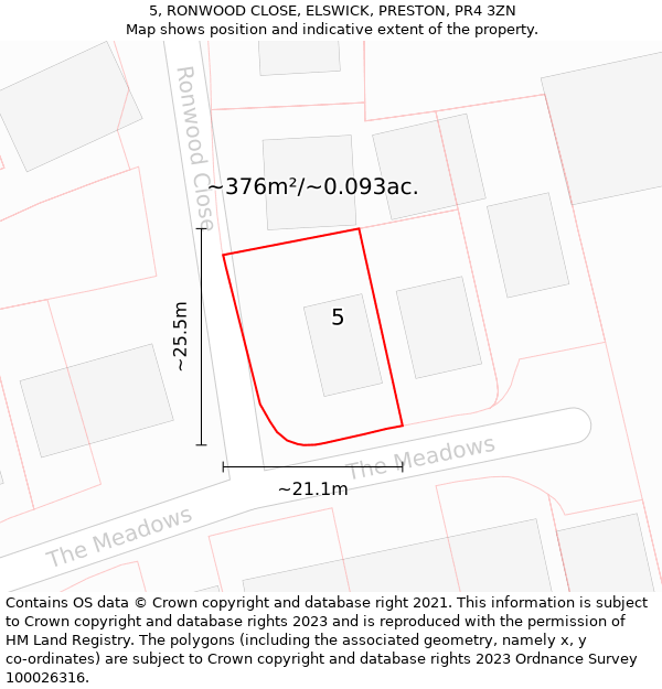 5, RONWOOD CLOSE, ELSWICK, PRESTON, PR4 3ZN: Plot and title map