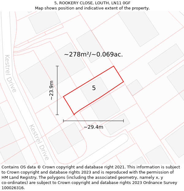 5, ROOKERY CLOSE, LOUTH, LN11 0GF: Plot and title map