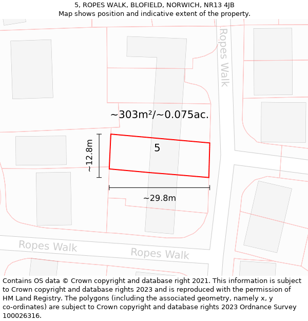5, ROPES WALK, BLOFIELD, NORWICH, NR13 4JB: Plot and title map