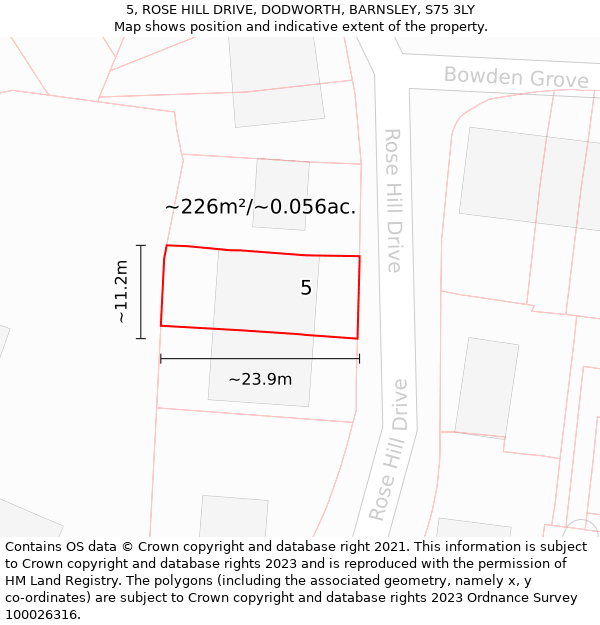 5, ROSE HILL DRIVE, DODWORTH, BARNSLEY, S75 3LY: Plot and title map