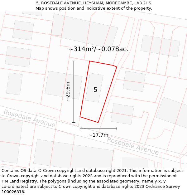 5, ROSEDALE AVENUE, HEYSHAM, MORECAMBE, LA3 2HS: Plot and title map