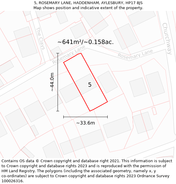 5, ROSEMARY LANE, HADDENHAM, AYLESBURY, HP17 8JS: Plot and title map