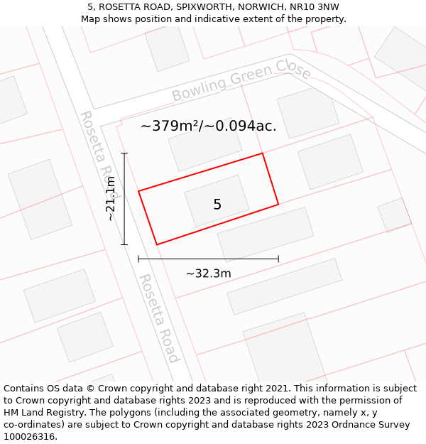 5, ROSETTA ROAD, SPIXWORTH, NORWICH, NR10 3NW: Plot and title map