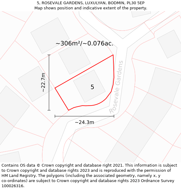 5, ROSEVALE GARDENS, LUXULYAN, BODMIN, PL30 5EP: Plot and title map