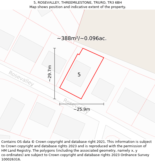 5, ROSEVALLEY, THREEMILESTONE, TRURO, TR3 6BH: Plot and title map