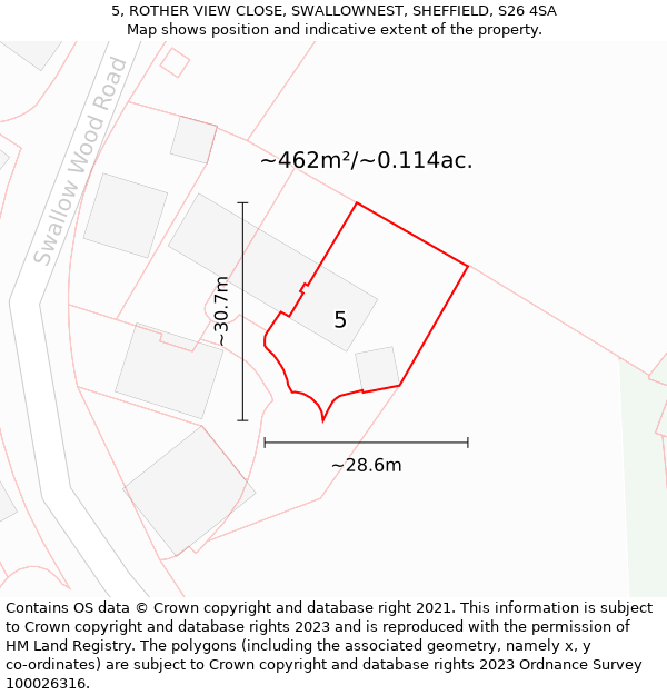 5, ROTHER VIEW CLOSE, SWALLOWNEST, SHEFFIELD, S26 4SA: Plot and title map