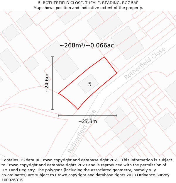 5, ROTHERFIELD CLOSE, THEALE, READING, RG7 5AE: Plot and title map