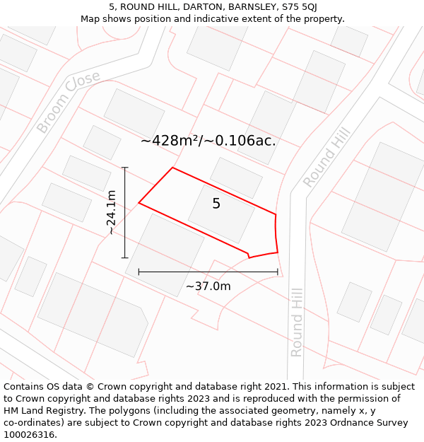 5, ROUND HILL, DARTON, BARNSLEY, S75 5QJ: Plot and title map