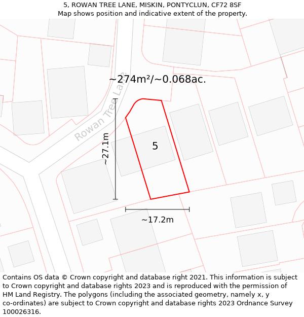 5, ROWAN TREE LANE, MISKIN, PONTYCLUN, CF72 8SF: Plot and title map