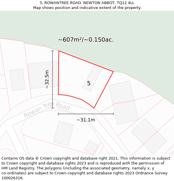 5, ROWANTREE ROAD, NEWTON ABBOT, TQ12 4LL: Plot and title map