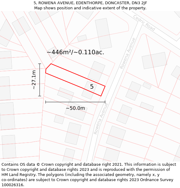 5, ROWENA AVENUE, EDENTHORPE, DONCASTER, DN3 2JF: Plot and title map