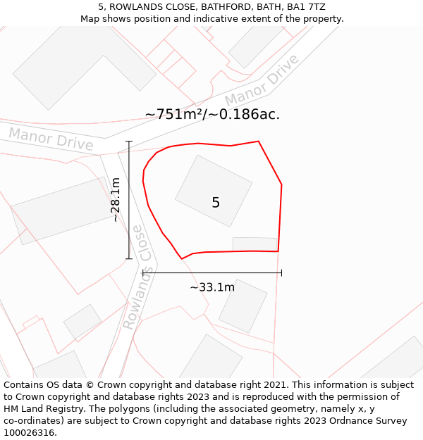 5, ROWLANDS CLOSE, BATHFORD, BATH, BA1 7TZ: Plot and title map