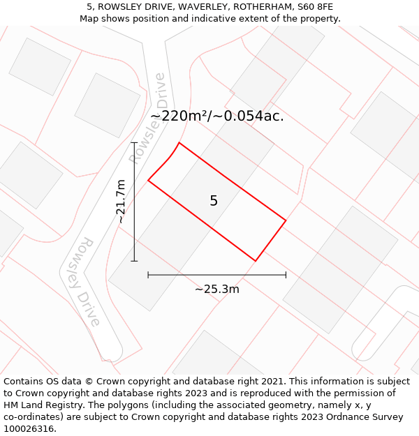 5, ROWSLEY DRIVE, WAVERLEY, ROTHERHAM, S60 8FE: Plot and title map