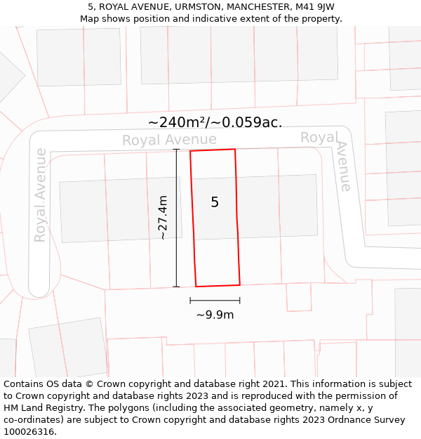 5, ROYAL AVENUE, URMSTON, MANCHESTER, M41 9JW: Plot and title map