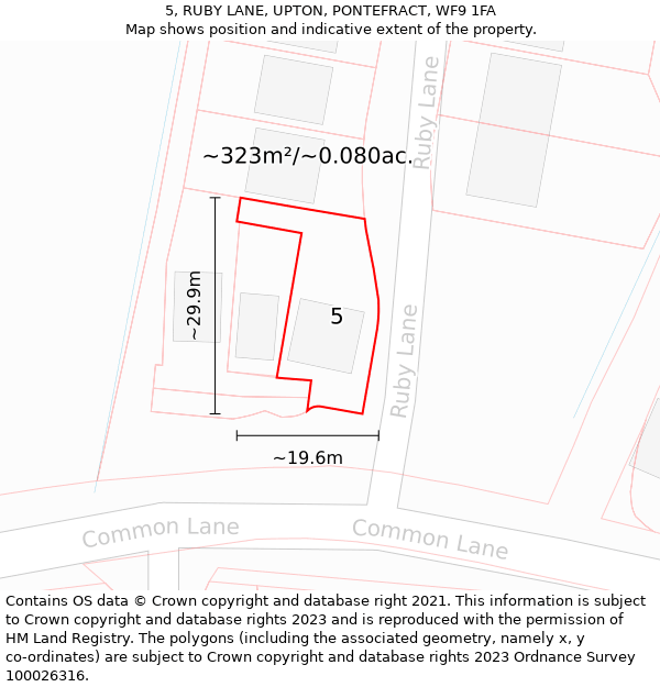 5, RUBY LANE, UPTON, PONTEFRACT, WF9 1FA: Plot and title map