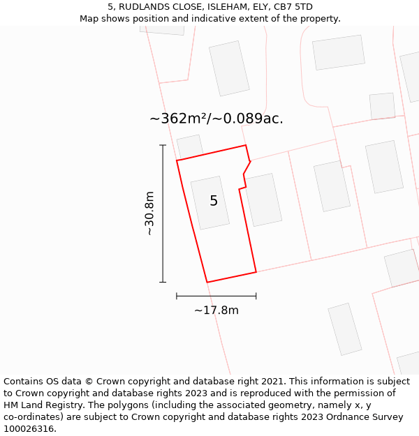 5, RUDLANDS CLOSE, ISLEHAM, ELY, CB7 5TD: Plot and title map