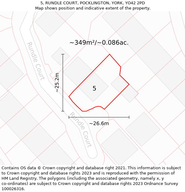 5, RUNDLE COURT, POCKLINGTON, YORK, YO42 2PD: Plot and title map