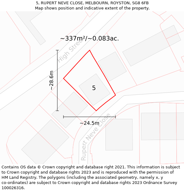 5, RUPERT NEVE CLOSE, MELBOURN, ROYSTON, SG8 6FB: Plot and title map