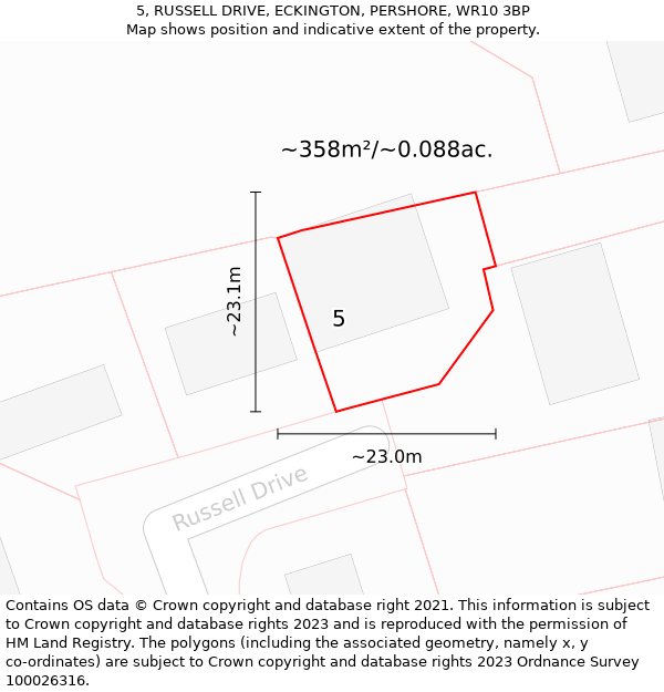 5, RUSSELL DRIVE, ECKINGTON, PERSHORE, WR10 3BP: Plot and title map