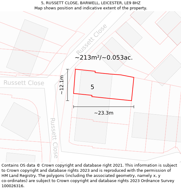 5, RUSSETT CLOSE, BARWELL, LEICESTER, LE9 8HZ: Plot and title map