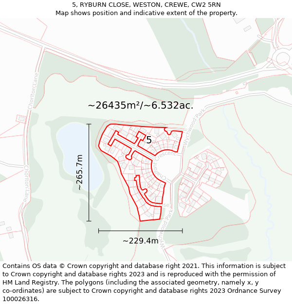 5, RYBURN CLOSE, WESTON, CREWE, CW2 5RN: Plot and title map