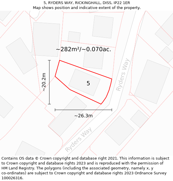 5, RYDERS WAY, RICKINGHALL, DISS, IP22 1ER: Plot and title map