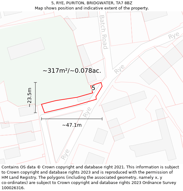 5, RYE, PURITON, BRIDGWATER, TA7 8BZ: Plot and title map