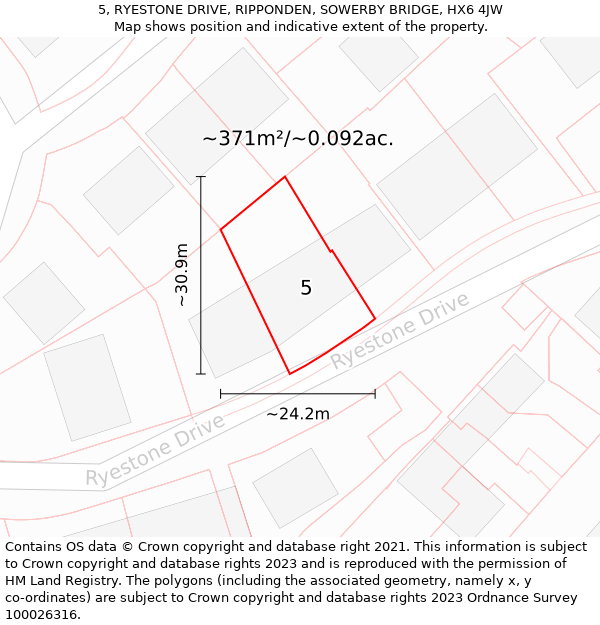 5, RYESTONE DRIVE, RIPPONDEN, SOWERBY BRIDGE, HX6 4JW: Plot and title map