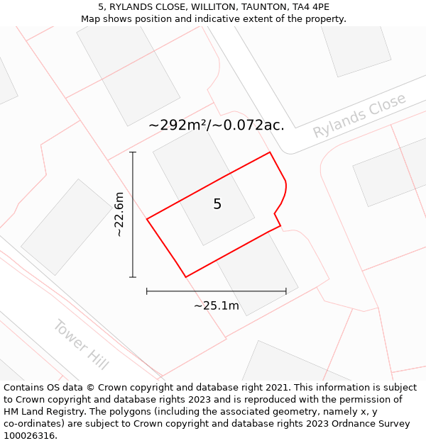 5, RYLANDS CLOSE, WILLITON, TAUNTON, TA4 4PE: Plot and title map