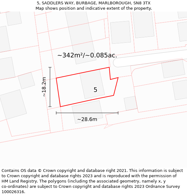 5, SADDLERS WAY, BURBAGE, MARLBOROUGH, SN8 3TX: Plot and title map