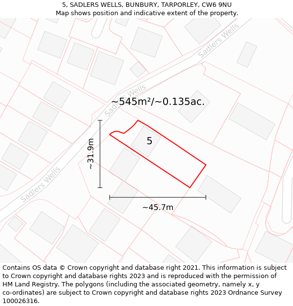 5, SADLERS WELLS, BUNBURY, TARPORLEY, CW6 9NU: Plot and title map