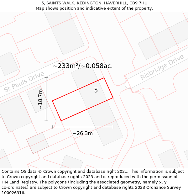 5, SAINTS WALK, KEDINGTON, HAVERHILL, CB9 7HU: Plot and title map