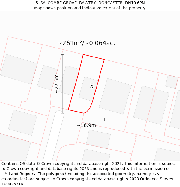 5, SALCOMBE GROVE, BAWTRY, DONCASTER, DN10 6PN: Plot and title map