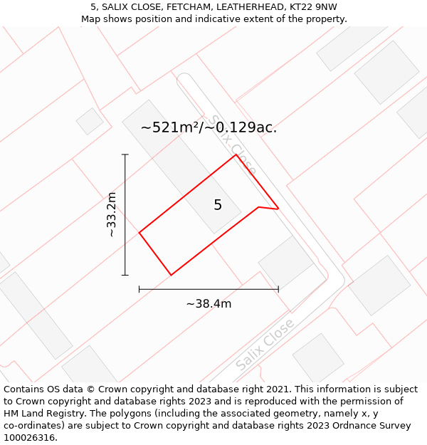 5, SALIX CLOSE, FETCHAM, LEATHERHEAD, KT22 9NW: Plot and title map