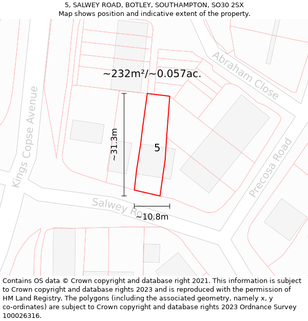 5, SALWEY ROAD, BOTLEY, SOUTHAMPTON, SO30 2SX: Plot and title map