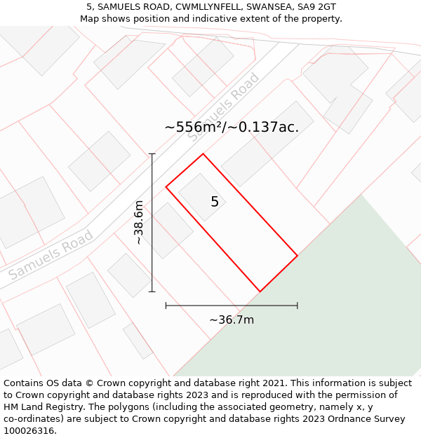 5, SAMUELS ROAD, CWMLLYNFELL, SWANSEA, SA9 2GT: Plot and title map