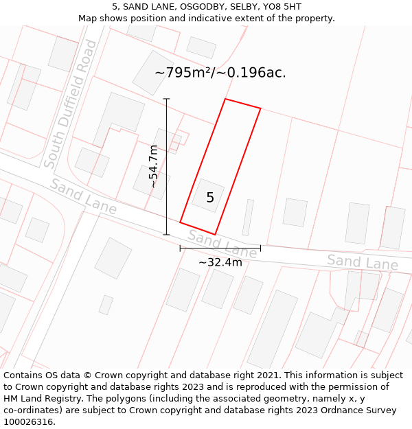 5, SAND LANE, OSGODBY, SELBY, YO8 5HT: Plot and title map