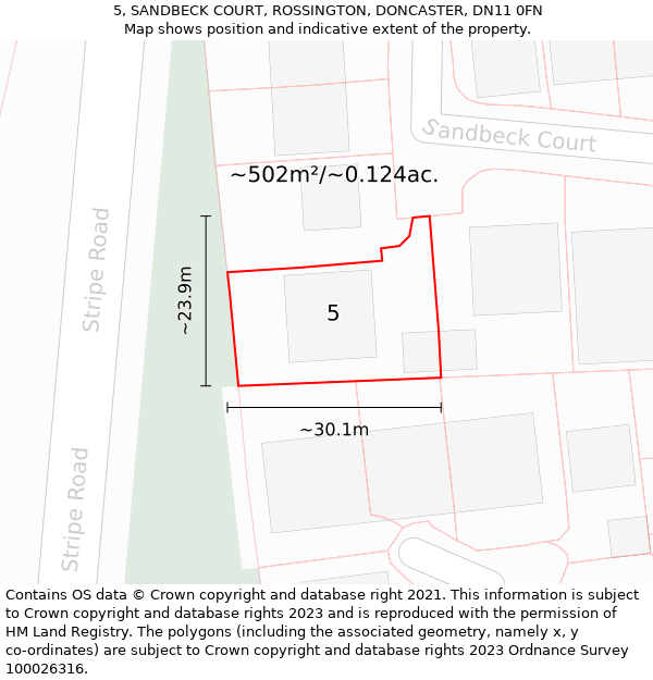 5, SANDBECK COURT, ROSSINGTON, DONCASTER, DN11 0FN: Plot and title map