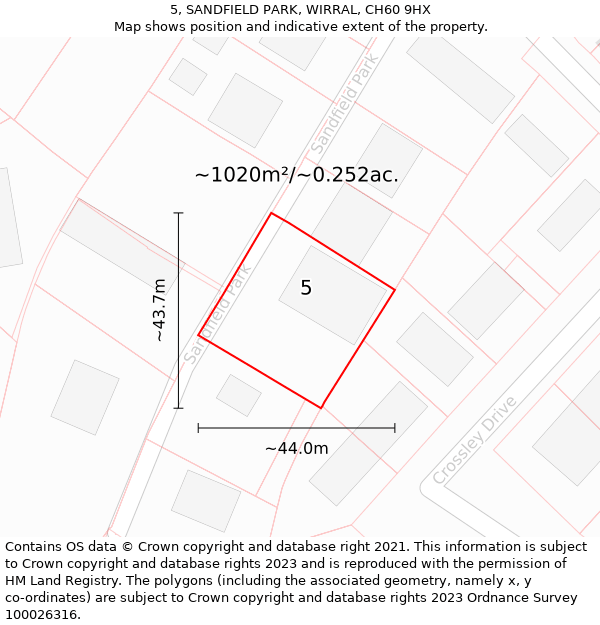 5, SANDFIELD PARK, WIRRAL, CH60 9HX: Plot and title map