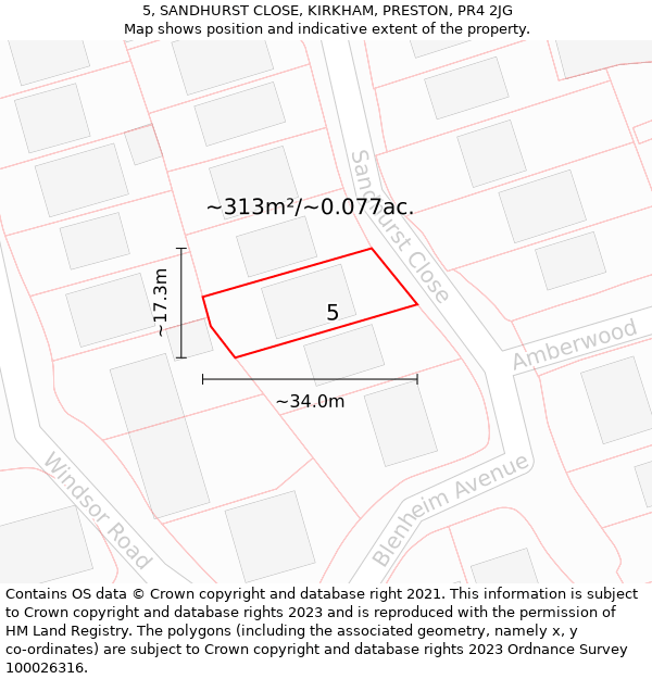 5, SANDHURST CLOSE, KIRKHAM, PRESTON, PR4 2JG: Plot and title map