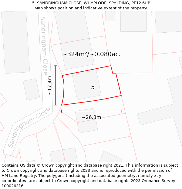 5, SANDRINGHAM CLOSE, WHAPLODE, SPALDING, PE12 6UP: Plot and title map