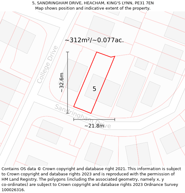 5, SANDRINGHAM DRIVE, HEACHAM, KING'S LYNN, PE31 7EN: Plot and title map