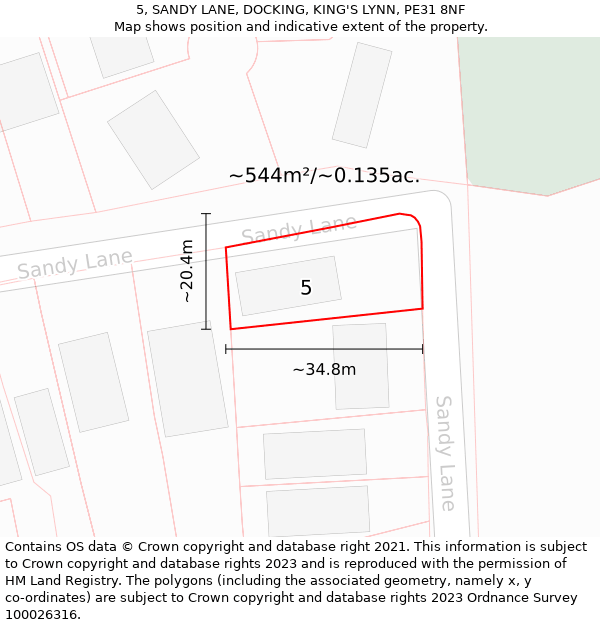 5, SANDY LANE, DOCKING, KING'S LYNN, PE31 8NF: Plot and title map