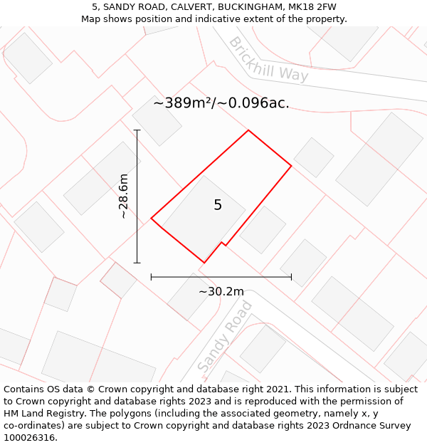 5, SANDY ROAD, CALVERT, BUCKINGHAM, MK18 2FW: Plot and title map