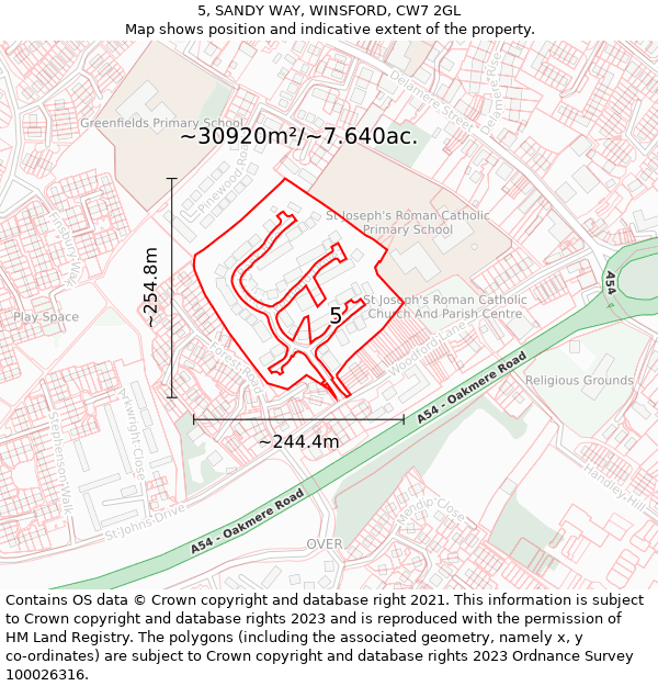 5, SANDY WAY, WINSFORD, CW7 2GL: Plot and title map