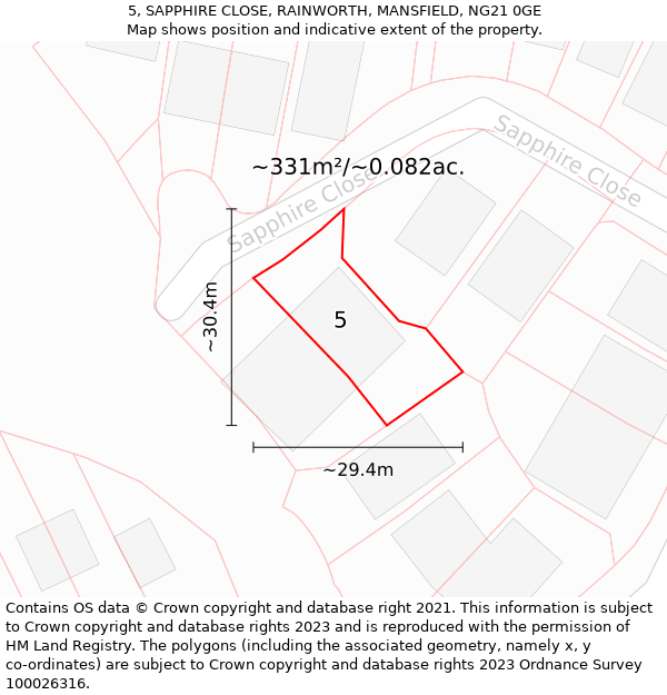 5, SAPPHIRE CLOSE, RAINWORTH, MANSFIELD, NG21 0GE: Plot and title map