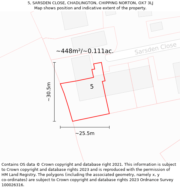 5, SARSDEN CLOSE, CHADLINGTON, CHIPPING NORTON, OX7 3LJ: Plot and title map